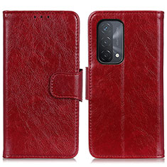 Funda de Cuero Cartera con Soporte Carcasa N05P para Oppo A74 5G Rojo