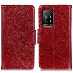 Funda de Cuero Cartera con Soporte Carcasa N05P para Oppo A95 5G Rojo