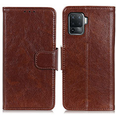 Funda de Cuero Cartera con Soporte Carcasa N05P para Oppo F19 Pro Marron