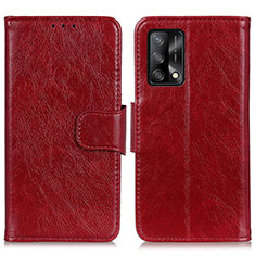 Funda de Cuero Cartera con Soporte Carcasa N05P para Oppo F19 Rojo