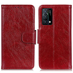 Funda de Cuero Cartera con Soporte Carcasa N05P para Oppo K9 5G Rojo