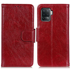 Funda de Cuero Cartera con Soporte Carcasa N05P para Oppo Reno5 F Rojo