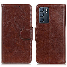 Funda de Cuero Cartera con Soporte Carcasa N05P para Oppo Reno6 5G Marron