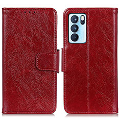 Funda de Cuero Cartera con Soporte Carcasa N05P para Oppo Reno6 Pro 5G India Rojo