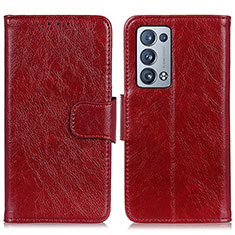 Funda de Cuero Cartera con Soporte Carcasa N05P para Oppo Reno6 Pro 5G Rojo