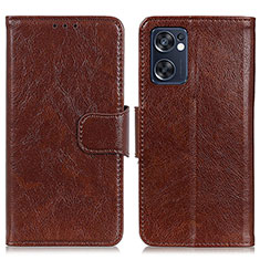 Funda de Cuero Cartera con Soporte Carcasa N05P para Oppo Reno7 SE 5G Marron