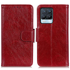 Funda de Cuero Cartera con Soporte Carcasa N05P para Realme 8 4G Rojo