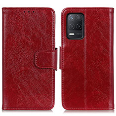 Funda de Cuero Cartera con Soporte Carcasa N05P para Realme 8 5G Rojo