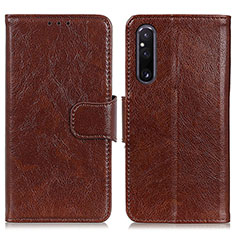 Funda de Cuero Cartera con Soporte Carcasa N05P para Sony Xperia 1 V Marron