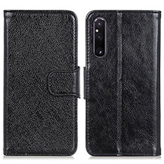 Funda de Cuero Cartera con Soporte Carcasa N05P para Sony Xperia 1 V Negro