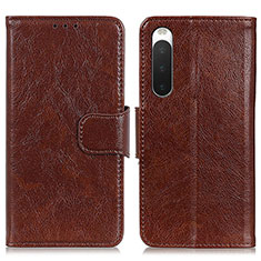 Funda de Cuero Cartera con Soporte Carcasa N05P para Sony Xperia 10 IV Marron