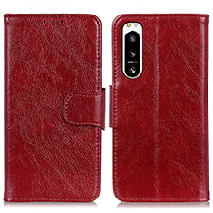 Funda de Cuero Cartera con Soporte Carcasa N05P para Sony Xperia 5 IV Rojo