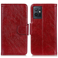 Funda de Cuero Cartera con Soporte Carcasa N05P para Vivo T1 5G India Rojo