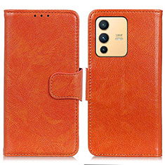 Funda de Cuero Cartera con Soporte Carcasa N05P para Vivo V23 5G Naranja