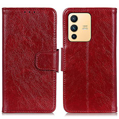 Funda de Cuero Cartera con Soporte Carcasa N05P para Vivo V23 5G Rojo