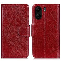 Funda de Cuero Cartera con Soporte Carcasa N05P para Xiaomi Poco C65 Rojo