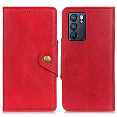 Funda de Cuero Cartera con Soporte Carcasa N06P para Oppo Reno6 5G Rojo