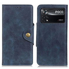 Funda de Cuero Cartera con Soporte Carcasa N06P para Xiaomi Poco X4 Pro 5G Azul