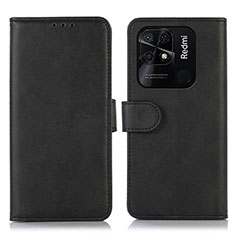 Funda de Cuero Cartera con Soporte Carcasa N06P para Xiaomi Redmi 10 India Negro