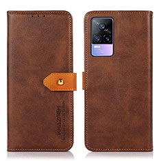 Funda de Cuero Cartera con Soporte Carcasa N07P para Vivo V21e 4G Marron