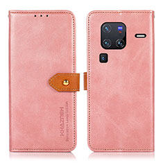 Funda de Cuero Cartera con Soporte Carcasa N07P para Vivo X80 Pro 5G Rosa