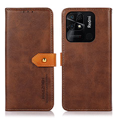 Funda de Cuero Cartera con Soporte Carcasa N07P para Xiaomi Redmi 10 Power Marron