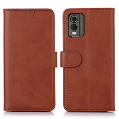 Funda de Cuero Cartera con Soporte Carcasa N08P para Nokia C210 Marron