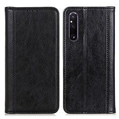 Funda de Cuero Cartera con Soporte Carcasa N08P para Sony Xperia 1 V Negro