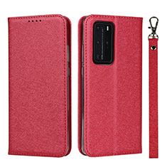 Funda de Cuero Cartera con Soporte Carcasa N12 para Huawei P40 Pro Rojo