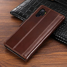 Funda de Cuero Cartera con Soporte Carcasa P01 para Samsung Galaxy Note 10 Plus Marron