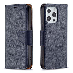 Funda de Cuero Cartera con Soporte Carcasa para Apple iPhone 14 Pro Max Azul Real