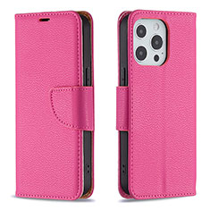 Funda de Cuero Cartera con Soporte Carcasa para Apple iPhone 14 Pro Max Rosa Roja