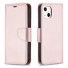 Funda de Cuero Cartera con Soporte Carcasa para Apple iPhone 15 Oro Rosa