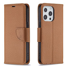 Funda de Cuero Cartera con Soporte Carcasa para Apple iPhone 15 Pro Marron