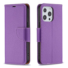 Funda de Cuero Cartera con Soporte Carcasa para Apple iPhone 15 Pro Morado