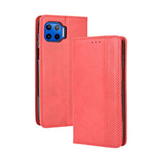 Funda de Cuero Cartera con Soporte Carcasa para Motorola Moto G 5G Plus Rojo