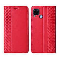 Funda de Cuero Cartera con Soporte Carcasa para Realme C15 Rojo