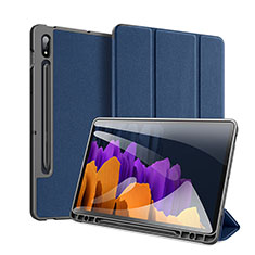 Funda de Cuero Cartera con Soporte Carcasa para Samsung Galaxy Tab S7 4G 11 SM-T875 Azul