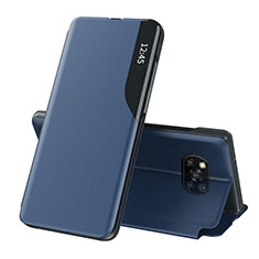 Funda de Cuero Cartera con Soporte Carcasa Q01H para Xiaomi Poco X3 NFC Azul