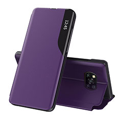 Funda de Cuero Cartera con Soporte Carcasa Q01H para Xiaomi Poco X3 NFC Morado