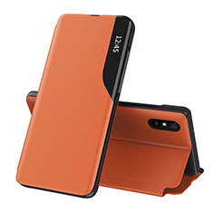 Funda de Cuero Cartera con Soporte Carcasa Q02H para Xiaomi Redmi 9A Naranja