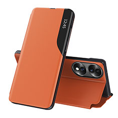 Funda de Cuero Cartera con Soporte Carcasa QH1 para Huawei Honor X7b Naranja