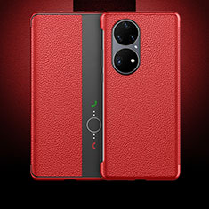 Funda de Cuero Cartera con Soporte Carcasa QK3 para Huawei P50e Rojo