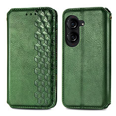 Funda de Cuero Cartera con Soporte Carcasa S01D para Asus ZenFone 10 Verde