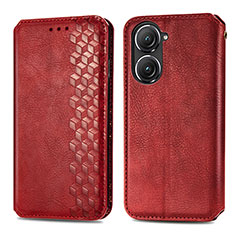 Funda de Cuero Cartera con Soporte Carcasa S01D para Asus Zenfone 9 Rojo