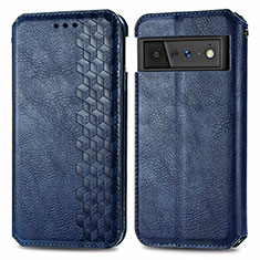 Funda de Cuero Cartera con Soporte Carcasa S01D para Google Pixel 6 Pro 5G Azul