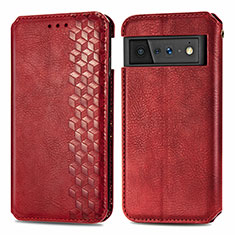 Funda de Cuero Cartera con Soporte Carcasa S01D para Google Pixel 6 Pro 5G Rojo