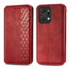 Funda de Cuero Cartera con Soporte Carcasa S01D para Huawei Honor X7a Rojo