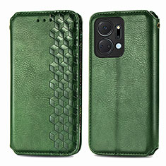 Funda de Cuero Cartera con Soporte Carcasa S01D para Huawei Honor X7a Verde