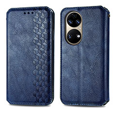 Funda de Cuero Cartera con Soporte Carcasa S01D para Huawei P50 Pro Azul